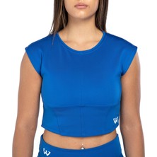 Wiawi Kadın Spor Fit Rahat Tişört Esnek Crop Top - Eternity Mavi