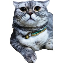 Balkonda Kedi kolyesi turkuaz sarı çıngıraklı suni deri boyun ölçüsü:16-26cm ayarlamalı cat necklace KK-1