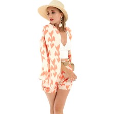 Vapur Kemerli Desenli Oversize Blazer Ceket - Turuncu