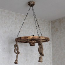 Otantik Çarşı Ahşap Halatlı Teker Avize 60 Cm. 3'lü