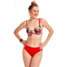 Argento Kırmızı Çiçek Desenli Kaplı Bikini Takımı