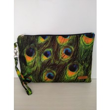 Merih Desing Store Tavuskuşu Tüyü Desenli Clutch Çanta