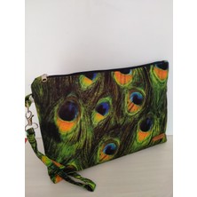 Merih Desing Store Tavuskuşu Tüyü Desenli Clutch Çanta