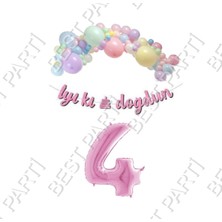 Best Parti Iyiki Doğdun Yazılı Kaligrafi Banner Makaron Balon Seti 4 Yaş Pembe Set Doğum Günü