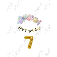 Best Parti Happy Bırthday Yazılı Kaligrafi Banner Makaron Balon Seti 7 Yaş Gold Set Doğum Günü