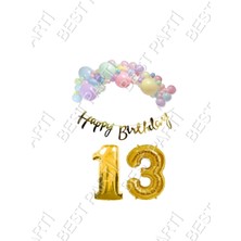 Best Parti Happy Bırthday Yazılı Kaligrafi Banner Makaron Balon Seti 13 Yaş Gold Set Doğum Günü