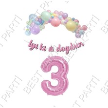 Best Parti Iyiki Doğdun Yazılı Kaligrafi Banner Makaron Balon Seti 3 Yaş Pembe Set Doğum Günü