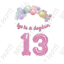 Best Parti Iyiki Doğdun Yazılı Kaligrafi Banner Makaron Balon Seti 13 Yaş Pembe Set Doğum Günü