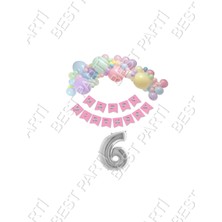 Best Parti Happy Bırthday Yazılı Banner Makaron Balon Seti 6 Yaş Gümüş Set Doğum Günü