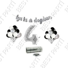 Best Parti Rafya Ipli 4 Yaş Gümüş Folyo Balon Iyiki Doğdun Yazılı Banner Balon Set Doğum Günü