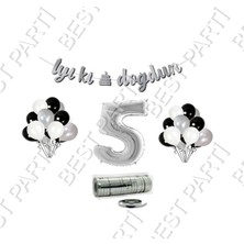 Best Parti Rafya Ipli 5 Yaş Gümüş Folyo Balon Iyiki Doğdun Yazılı Banner Balon Set Doğum Günü