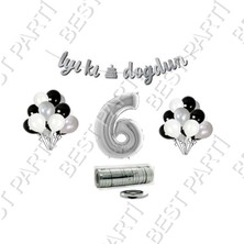 Best Parti Rafya Ipli 6 Yaş Gümüş Folyo Balon Iyiki Doğdun Yazılı Banner Balon Set Doğum Günü