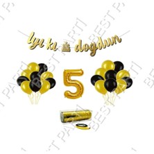 Best Parti Rafya Ipli 5 Yaş Gold Folyo Balon Iyiki Doğdun Yazılı Banner Balon Set Doğum Günü