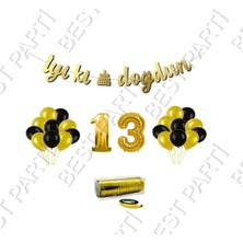 Best Parti Rafya Ipli 13 Yaş Gold Folyo Balon Iyiki Doğdun Yazılı Banner Balon Set Doğum Günü