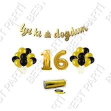 Best Parti Rafya Ipli 16 Yaş Gold Folyo Balon Iyiki Doğdun Yazılı Banner Balon Set Doğum Günü