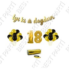 Best Parti Rafya Ipli 18 Yaş Gold Folyo Balon Iyiki Doğdun Yazılı Banner Balon Set Doğum Günü