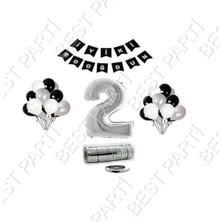 Best Parti Rafya Ipli 2 Yaş Gümüş Folyo Balon Set Doğum Günü