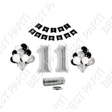Best Parti Rafya Ipli 11 Yaş Gümüş Folyo Balon Set Doğum Günü