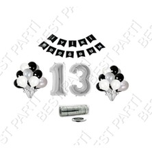 Best Parti Rafya Ipli 13 Yaş Gümüş Folyo Balon Set Doğum Günü