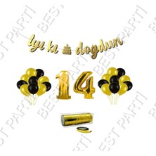 Best Parti Rafya Ipli 14 Yaş Gold Folyo Balon Iyiki Doğdun Yazılı Banner Balon Set Doğum Günü