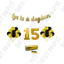 Best Parti Rafya Ipli 15 Yaş Gold Folyo Balon Iyiki Doğdun Yazılı Banner Balon Set Doğum Günü