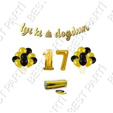 Best Parti Rafya Ipli 17 Yaş Gold Folyo Balon Iyiki Doğdun Yazılı Banner Balon Set Doğum Günü
