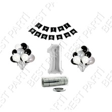 Best Parti Rafya Ipli 1 Yaş Gümüş Folyo Balon Set Doğum Günü