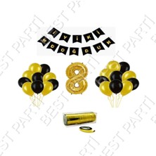 Best Parti Rafya Ipli 8 Yaş Gold Folyo Balon Set Doğum Günü