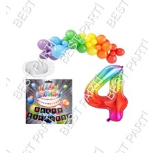 Best Parti Iyiki Doğdun Yazılı Banner 4 Yaş Gökkuşağı Temalı Balon Seti Doğum Günü