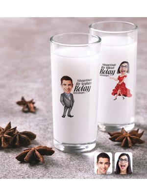 BK Kişiye Özel Erkek ve Bayan Kolay Yetişmiyor Karikatürlü Ikili Rakı Bardağı Seti-1