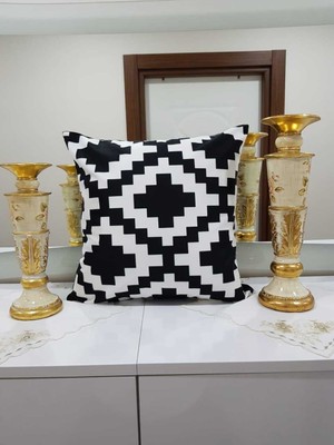 Körfez Kırlent Siyah & Beyaz Kilim Geometrik Desenli Dekoratif Kırlent Kılıfı