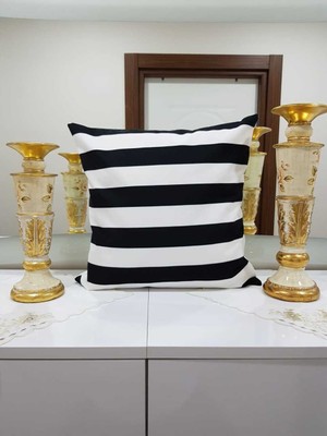 Körfez Kırlent Siyah & Beyaz Çizgili Geometrik Desenli Dekoratif Kırlent Kılıfı