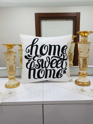 Körfez Kırlent Beyaz & Siyah Home Sweet Yazılı Dekoratif Kırlent Kılıfı