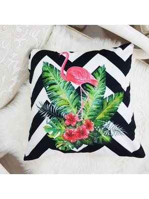 Körfez Kırlent Siyah & Beyaz Zig Zak Flamingo Desenli Dekoratif Kırlent Kılıfı