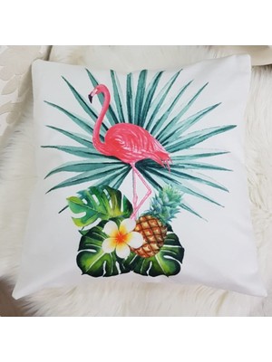 Körfez Kırlent Yeşil & Pembe Ananaslı Flamingo Desenli Dekoratif Kırlent Kılıfı