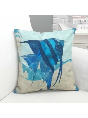 Körfez Kırlent Marin Mavi Balık Desenli Kırlent Kılıfı 43X43CM