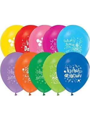 Best Parti Happy Birthday Iyiki Doğdun Baskılı Karışık Renk Balon 50 Adet
