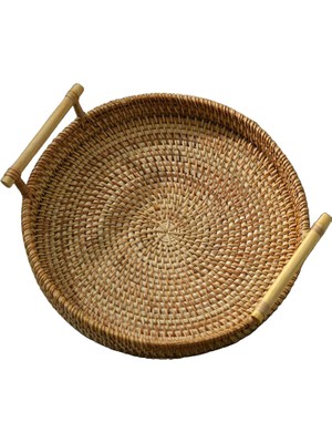 Qearl Rattan El-Dokuma Sepet Hizmet Tepsisi ile Kolları Sehpa Ev Dekorasyonu 28X4 cm (Yurt Dışından)