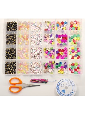 Yiğit Aksesuar 780 Parça Fimo Figür Boncuk Harf Boncuk Kutulu Takı Yapım Seti