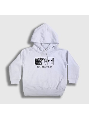 Presmono Unisex Çocuk Beyaz Eren Yeager Flowers Anime Attack On Titan Kapüşonlu Sweatshirt