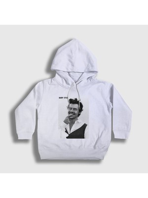 Presmono Unisex Çocuk Beyaz Poster Harry Styles Kapüşonlu Sweatshirt