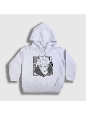 Presmono Unisex Çocuk Beyaz Yuji Itadori Anime Jujutsu Kaisen Kapüşonlu Sweatshirt