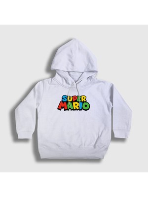 Presmono Unisex Çocuk Beyaz Logo Oyun Super Mario Kapüşonlu Sweatshirt