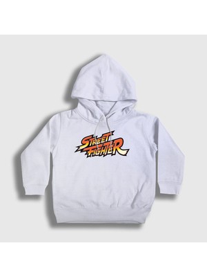 Presmono Unisex Çocuk Beyaz Logo Oyun Street Fighter Kapüşonlu Sweatshirt