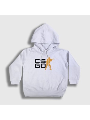 Presmono Unisex Çocuk Beyaz Logo Oyun Counter Strike Cs Go Kapüşonlu Sweatshirt