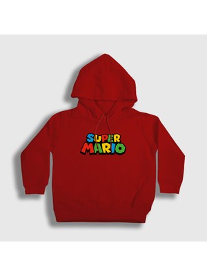Presmono Unisex Çocuk Kırmızı Logo Oyun Super Mario Kapüşonlu Sweatshirt