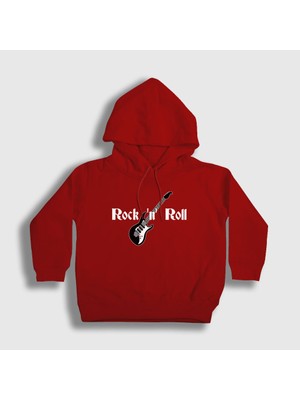 Presmono Unisex Çocuk Kırmızı Guitar Rock And Roll Kapüşonlu Sweatshirt