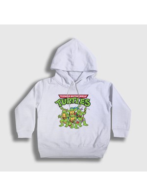 Presmono Unisex Çocuk Beyaz Poster Teenage Mutant Ninja Turtles Kapüşonlu Sweatshirt