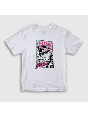 Presmono Unisex Çocuk Beyaz Jotaro Kujo Anime Jojo T-Shirt