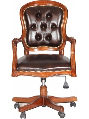 Mobilya Baba  Ahşap Kapitoneli Klasik Ofis Koltuğu Çalışma Koltuğu
